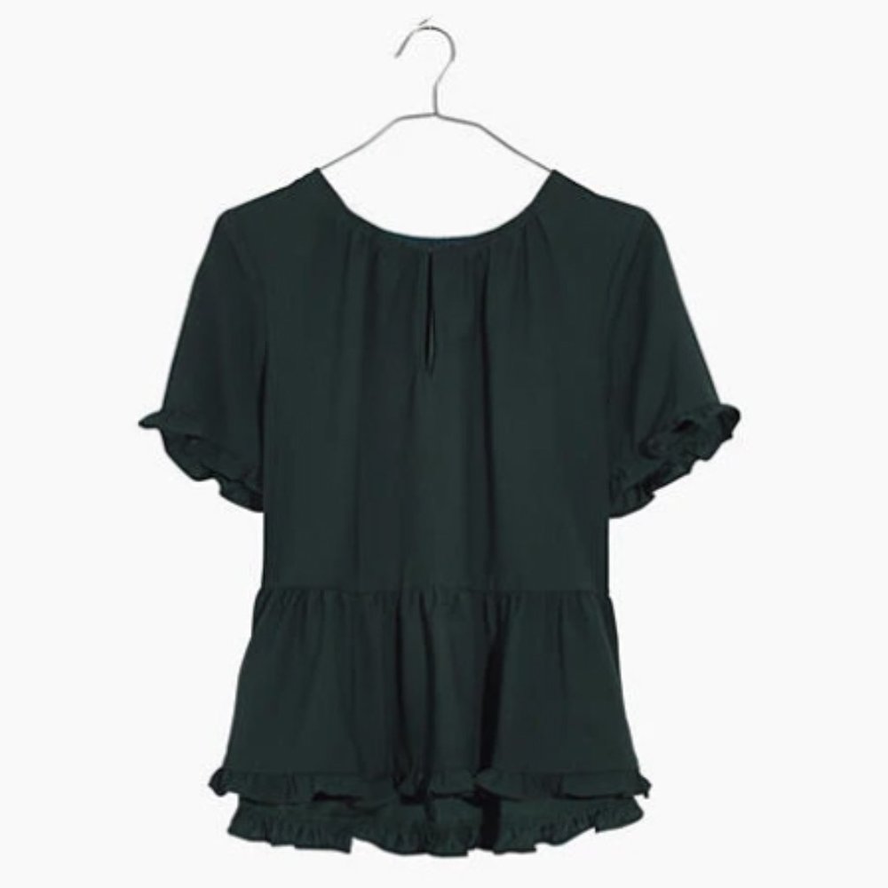 Madewell Stanza Ruffle-Hem Top XXS Smoky Spruce